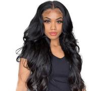 Generic Human Hair Body Wave Wig - Glueless, Lace Front, One Size, Black
