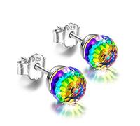 Generic Hypoallergenic Earrings for Sensitive Ears Sparkling Heart/Round Cut Birthstone Stud Earrings Dainty Jewelry Birthday Valentines Present (Multicoloured)
