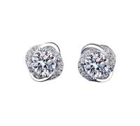 Generic Hypoallergenic Earrings for Sensitive Ears Sparkling Heart/Round Cut Birthstone Stud Earrings Dainty Jewelry Birthday Valentines Present (White)