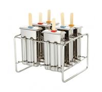 Generic Ice Stainless Steel Ice Lolly Maker Freezer Tray with Rack and Lids Includes Wooden Sticks Suitable for Quick Freezing, 6 Flat Head Double Slot with Stainless Steel Rack