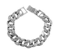 Generic Iced Out Bracelet Men Cuban Link Chain Ice Out Chain Bling Rhinestones Bracelet Hip- hop Style Jewelry Stylish Bracelet Chain 90s Alloy Jewelry Accessory for Rapper, Silver