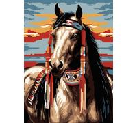Generic Indian Horse Latch Hook Rug Kit for Adults Easy Carpet Cushion with Printed Canvas Crochet Yarn Craft DIY Hooking Tapestry for Home Floor Decoration Pets Pads 52x38cm(1)