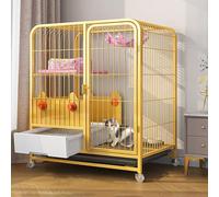 Generic Indoor With Litter Box - Large Cat Crate Cat Playpen With Wheels Metal Kitten Cage Small Animals - For Small Animal Puppies Kitties Bunny, White/Yellow,Yellow-78x55x138cm(Yellow,78x55x85cm)