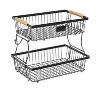 Generic Iron 2-Tier Fruit Vegetable Rack - Countertop Organizer Bowl with Banana Hangers, Multicolor, 41x24x29cm, Kitchen, Pantry, Daily Use, Bathroom