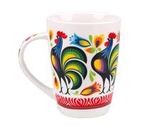 Generic Jacek Porcelain Mug, 420 ml (14.2 oz), Poland Folk Art Design, Kitchen & Table Decor, Polish Souvenir (Porcelain, Cutout Roosters)