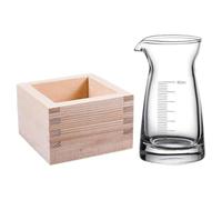 Generic Japanese Sake Glass Cup Set 2pcs with Wood Box, Square Traditional Glass Saki Cups with Measurement Scale, Rice Wine Drinking Set for Home Dining
