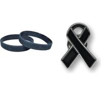 Generic Jeirles Wholesale - I Support Melanoma Awareness Bracelet & Black Enamel Ribbon Pin With Metal Clasp - Made To Last - Show Your Support For Melanoma Awareness