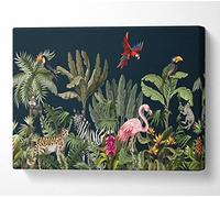Generic Jungle Paradise Animals Black Canvas Art Print - 14 x 20 Inches