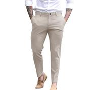 Generic Khaki Chino Pants, Men's Casual Slim Regular Fit, Long Length, Straight Leg, High Rise, Pull On, Pleated Front, Utility Pockets, Cotton Blend, Size L