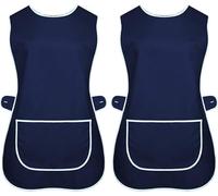 Generic KHOJI's Pack of 2 Ladies Tabards Apron with Pocket Top Quality Tabard Apron - Kitchen Overall Catering Cleaning Chef Kitchen Aprons Unisex Hygea Tabard Apron Work (Navy)