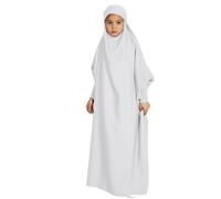 Generic Kids Abaya for Girls Prayer Robes Plain Loose Islamic Middle East Dubai Turkish Max Kaftan Full Length Hijab Dress One-Piece Muslim Dress Long Sleeve Islamic Prayer Dress for Girls White