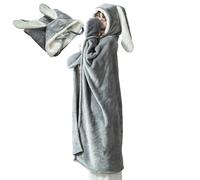 Generic Kids Rabbit Ears Blanket Cape - Extra Large Cozy Blanket, Hooded Cape, Gray 130 x 120 cm