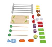 Generic Kids Wooden BBQ Grill Playset Interactive Wooden Barbecue Play Food Set with Wood Toy BBQ Set, for Creative Playtime Experiences and Social Skill Development