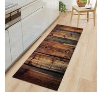 Generic Kitchen Mat Brown Kitchen Rug Non-slip Rubber Backing Runner Rugs 60x180cm, Retro Wooden Plank Texture Doormat Resistant Washable Floor Mat for Kitchen Supplies