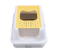 Generic Kitty Litter Box, Long Lasting Anti Leakage Stainless Steel Cat Litter Box Spilling Proof for Pet Supply (White and Yellow)