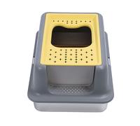 Generic Kitty Litter Box, Long Lasting Anti Leakage Stainless Steel Cat Litter Box Spilling Proof for Pet Supply (Grey and Yellow)