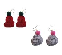 Generic Knit Hat Earrings Red Alloy Drop Earrings Christmas Themed for Women 2 Pair Delicate and Design Random Color for Anniversary and Birthday