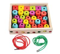 Generic Lace Beads Rope Blocks with Wooden Box Thread Children's Toy