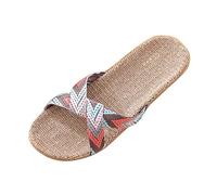 Generic Ladies Slide Sandals Open Toe Flat-Straw Bottom, Women Beach Slippers Summer Sliders Sandals, Summer Breathable Slides Beach Shoes Linen Slippers For Ladies Girls Bathroom Poolside Sandals