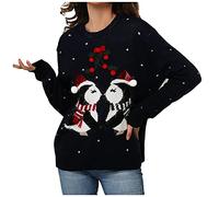 Generic Ladies Winter Sweater UK Women's Christmas Penguin Pattern Knitted Long-Sleeved Raglan Sweater Round Neck Loose Casual Pullover Knitwear