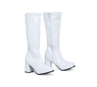 Generic Ladies Womens Fancy Dress Party Go Go Boots 60s and 70s Retro Knee High Zip closure Size 3-12 (White Patent, 7)