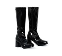 Generic Ladies Womens Fancy Dress Party Go Go Boots 60s and 70s Retro Knee High Zip closure Size 3-12 (Black Patent, 6)