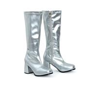 Generic Ladies Womens Fancy Dress Party Go Go Boots 60s and 70s Retro Knee High Zip closure Size 3-12 (Silver Patent, 4)