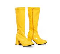 Generic Ladies Womens Fancy Dress Party Go Go Boots 60s and 70s Retro Knee High Zip closure Size 3-12 (Yellow Patent, 12)