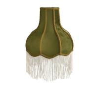 Generic Lampshade Pagoda Shade Fringe Floor Drum Flannelette Cover with Vertical Panels Diffuses Light for Cozy Reading Corners, 12x30x29cm, Green Velvet with White Tassel