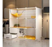 Generic Large 3-Tier Cat Cage with Litter Box - Indoor Cat Playpen for Small Animals, Detachable Metal Wire Kennels(C2,111 * 49 * 109cm)