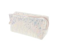 Generic Large Capacity Glitter Sequin Makeup Bag with Zipper, Portable Beige White Cosmetic Pouch for Travel and Work, Shimmery Toiletry Organizer for Women