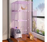 Generic Large Cat Cage, DIY Small Animal Cages Cat Crate Playpen Indoor Detachable Metal Wire Kennels Enclosures Large Exercise Place Foldable Yard Fence Kennels For 1-4 Cats Or Rabbit, Ects (Color :