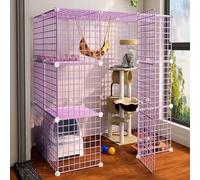 Generic Large Cat Cage, DIY Small Animal Cages Cat Crate Playpen Indoor Detachable Metal Wire Kennels Enclosures Large Exercise Place Foldable Yard Fence Kennels For 1-4 Cats Or Rabbit, Ects (Color :