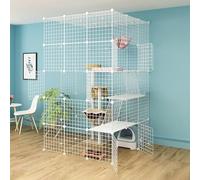 Generic Large DIY Cat Enclosure Playpen - Detachable Metal Cat Cage with Hammock, Litter Tray, Nest & Bowl for Small Pets(111x111x182cm)