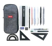 Generic Large Grey Canvas Pencil Case with Stationery Included, Geometry Set, Revision Supplies, Pen Set, Student Essentials for University College School