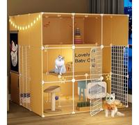 Generic Large Indoor Cat Cage - Detachable Extra Large Cat Playpen for Small Animals - Green(Yellow,106 * 136 * 106)