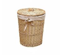 Generic Large Laundry Basket Wicker Hamper Bin With Lid Liner Organizer Storage Round Woven With Discreet Cover And Textile Lining suitable for bedroom, Large, White Floral Liner