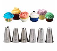 Generic Large Piping Tips, 6-Pack Cake Piping Nozzles Kit, Stainless Steel, Silvery, Open Star, Closed Star, Round, Piping Tip Set, Cake Piping Tips