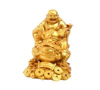 Generic Laughing Buddha Statue Money Frog Table Centerpiece,Resin Figurine Fenshui Sculpture for New Year Living Room Hotel Farmhouse, Golden