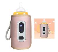 Generic LCD Screen USB Milk Bottle Warmer Adjustable Temperature Portable Bottle Heater for Plane Fiber Cloth (Pink)