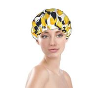 Generic Lemon Print Shower Cap, Waterproof Reusable Bath Caps For Women Hair, Double Layers Elastic Shower Hat Hair Protection