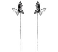 Generic Length Long Slimming Face Accessory, Jewelry Statement Fashion Alloy Lightweight, Design Dangle Elegant, Women'S Butterfly Tassel Black Earrings 2 Pcs