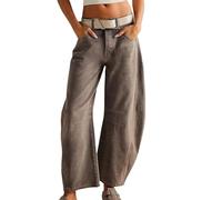 Generic Leopard Barrel Jeans Women, Mid Rise, 2XL, Camel, Relaxed Fit, Ankle Length, Zip Fly, 4 Pocket, Tapered Hem, Seam Detail, Casual Style, All Seasons, Adult Women's Jeans