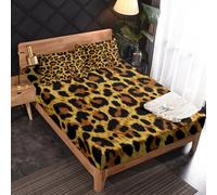 Generic Leopard Print Fitted Sheet Double Bed, with 2 Pillowcases - Black Brown Cheetah Bed Sheets & Bedroom Decor & Gift, 30 cm Deep Pocket, Soft Brushed Microfiber Bedding - SWJ2808
