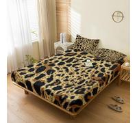 Generic Leopard Print Fitted Sheet Double Bed, with 2 Pillowcases - Cheetah Animal Print Bed Sheets & Bedroom Decor & Gift, 30 cm Deep Pocket, Soft Brushed Microfiber Bedding - SWJ1593