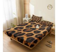 Generic Leopard Print Fitted Sheet Double Bed, with 2 Pillowcases - Cheetah Print Bed Sheets & Bedroom Decor & Gift, 30 cm Deep Pocket, Soft Brushed Microfiber Bedding - SWJ1923