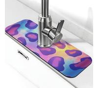 Generic Leopard Rainbow Print Print Kitchen Sink Splash Guard Faucet Mat, Sink Gadgets, Splash Guard Behind Faucet Drip Catcher for Kitchen Bathroom