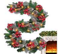 Generic Lighted Christmas Garland, 2.7m Realistic Artificial Rattan Garland with LED Lights, Green, Curved, PVC, Versatile Decor for Home & Business
