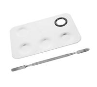 Generic Lightweight Stainless Steel Foundation Mixing Plate and Spatula Set for Lip Gloss and Foundation Mixing, Blending Makeup Palette Tool in Silver,