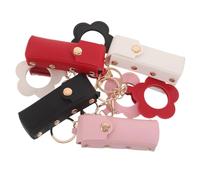 Generic Lipstick Holder Travel Friendly 4pcs Keychain Pu Leather with Flower Shaped Mirror, Small Makeup Bag for and with Wipeable and Impact Resistance Lip Balm Mini Perfume